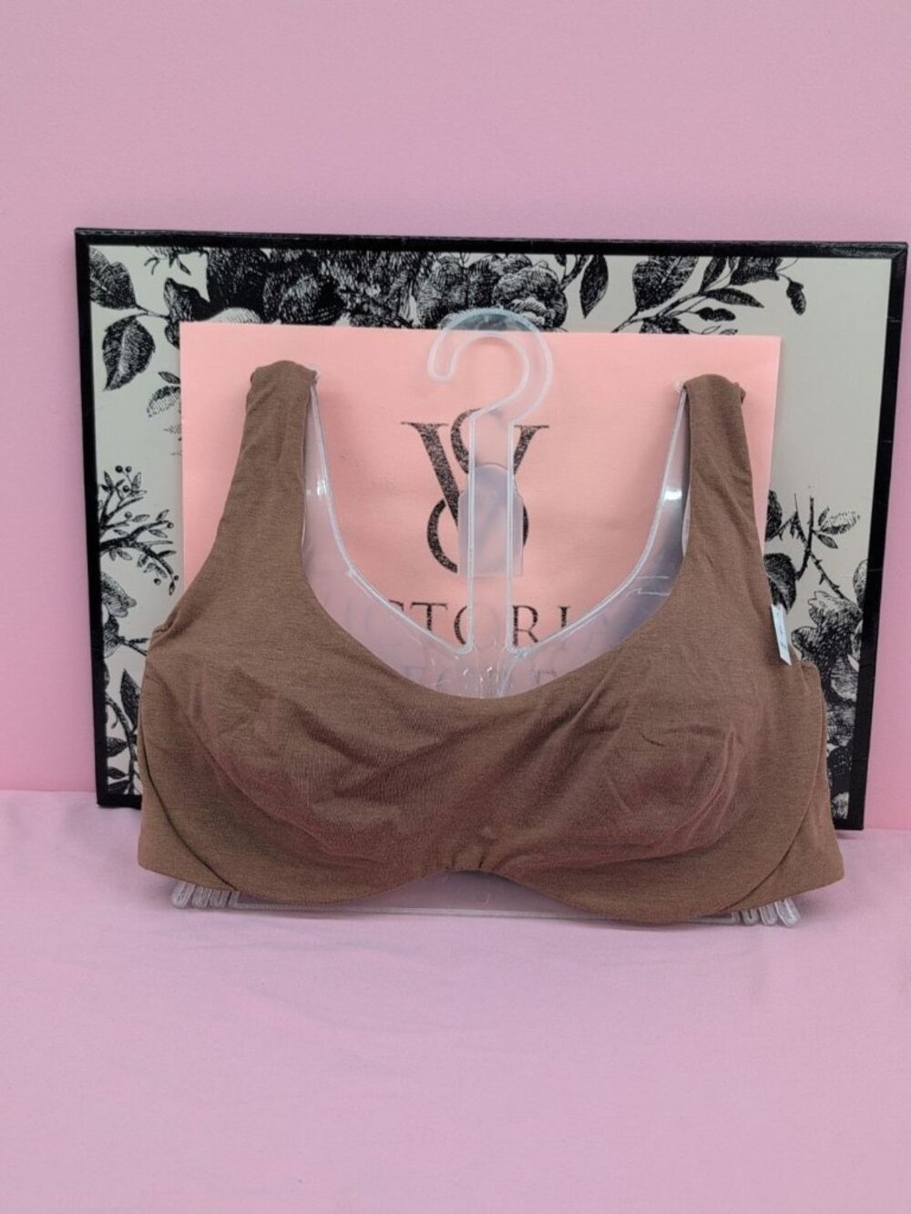 Victoria Secret Pink Base Cotton Unlined Scoop Bralette Bra Large Caramel